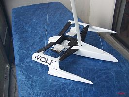 Concept model of the 14.8' WOLF Foiling Trimaran