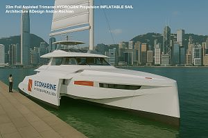 23m Foil Assisted Trimaran HYDROGEN Propulsion INFLATABLE SAIL Architecture &Design Andrei Rochian