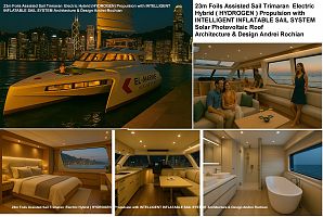 23m Foils Assisted Sail Trimaran  Electric Hybrid ( HYDROGEN ) Propulsion with INTELLIGENT INFLATABLE SAIL SYSTEM  A