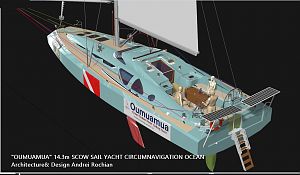 "OUMUAMUA" 14.3m SCOW SAIL YACHT CIRCUMNAVIGATION OCEAN Architecture& Design Andrei Rochian